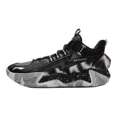 Li Ning Enfants Basketball Tissu Cuir Synthétique Bloom Tendance Confortable Antidérapant Chaussures de Basketball Basket Enfant Noir Gris Ombre YKBU082-11