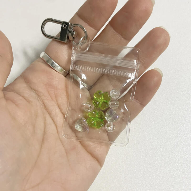 Four-leaf Clover Bead Zipper Bag Keychain Luck Making Transparent Mini