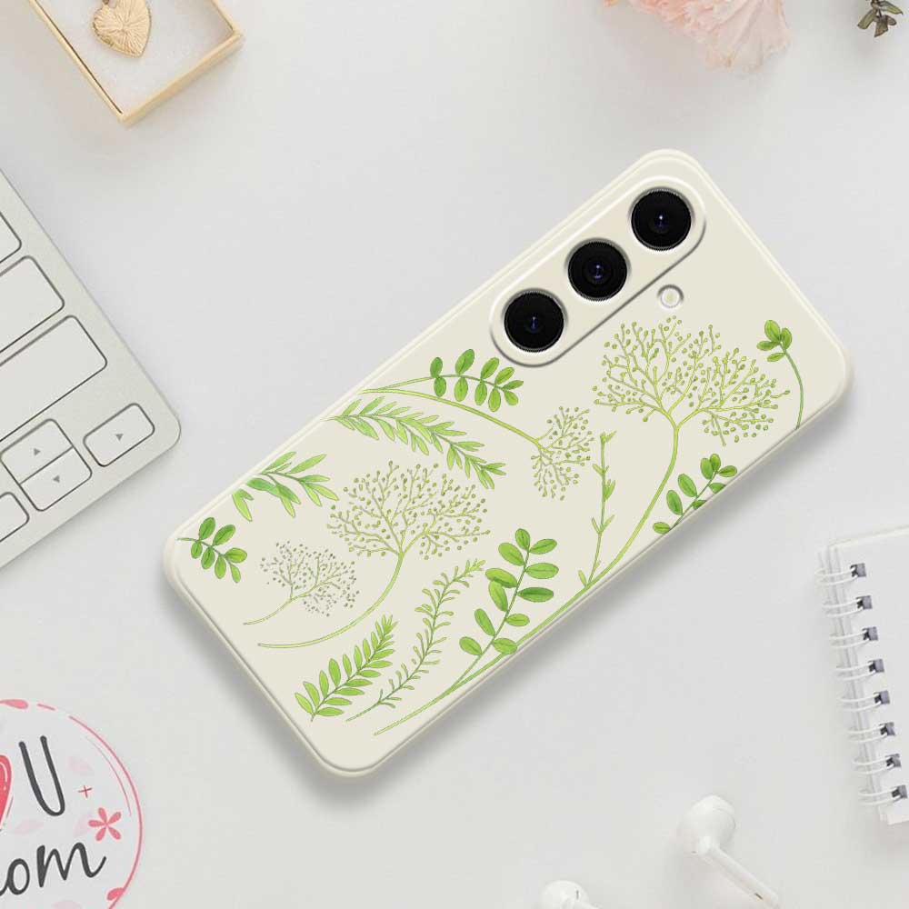 For Samsung Galaxy S25 FE Case Leaves Pattern Printing Straight Edge TPU Phone Back Cover