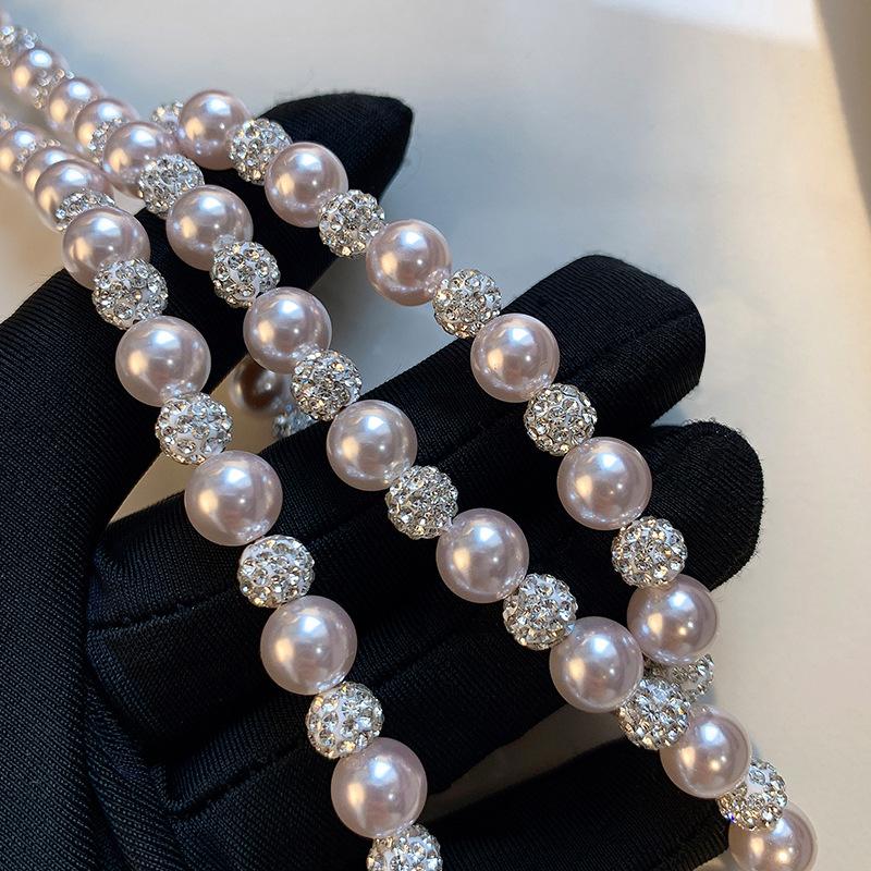 Light purple pearl bracelet necklace women's 5A zircon beaded collarbone chain Korean version new accessories