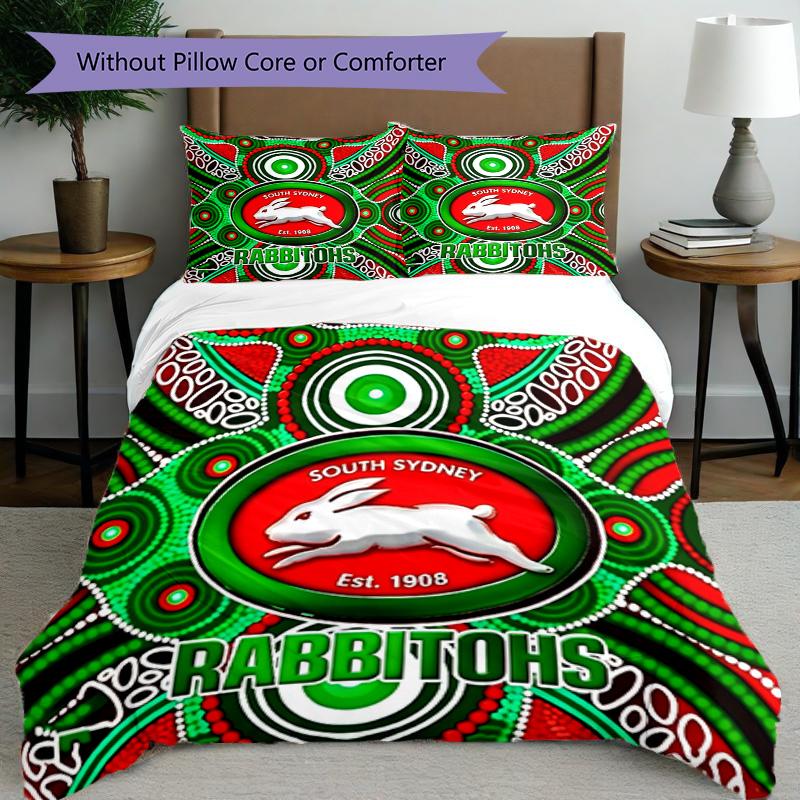 3-teiliges Bettbezug-Set (1 * Bettbezug + 2 * Kissenbezug, ohne Kern), South Sydney Rabbitohs Druck Bettwäsche Set, Schlafzimmer Dekor, Ganzjahres, Geburtstagsgeschenk