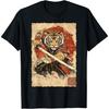 SHAAMOU Vintage Japanese Ukiyoe Art Tiger Ninja Samurai Warrior T-Shirt