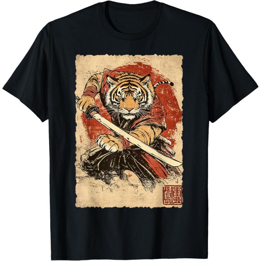 SHAAMOU Vintage Japanese Ukiyoe Art Tiger Ninja Samurai Warrior T-Shirt XXXXXL разноцветный