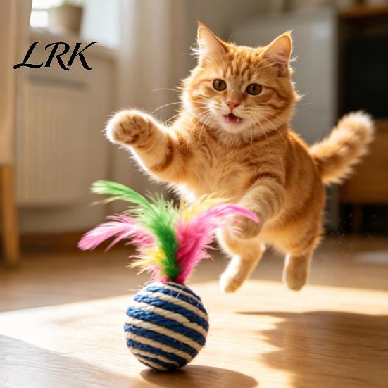 Claw Grinding Toy Cat Sisal Ball, with Feathers, Wear-Resistant Catnip Balls Sound Colorful Feather Toy, Boredom Relief Pet Play for Indoor