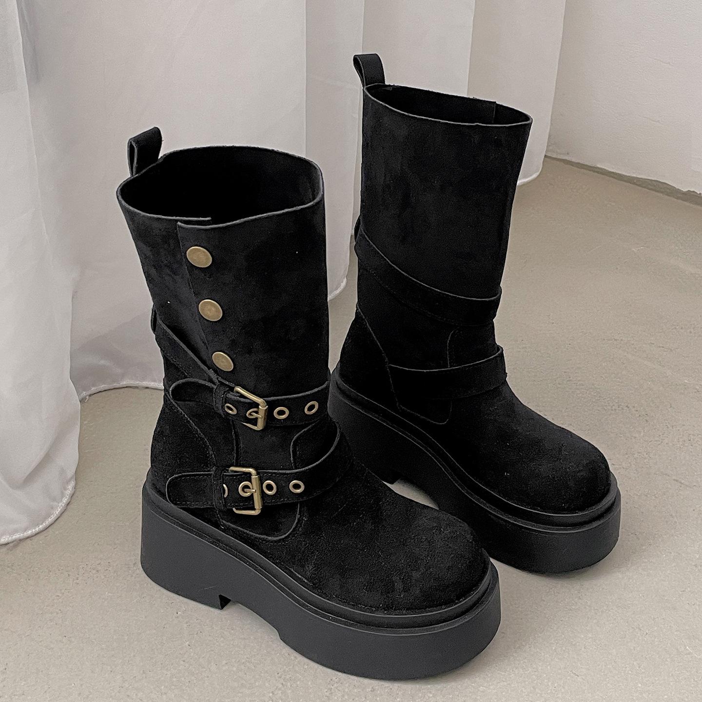 

Queen Fan retro small man heightening thick-soled Martin boots women s 2025 new summer versatile soft-soled short boots 35 чёрный