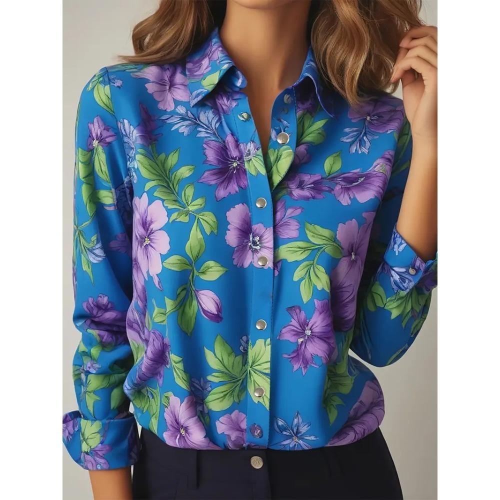 Women's Shirts Slim, Sexy, Soft and Comfortable Floral Long Sleeve Sun Shade Lapel Shirt New Women's 2024 Spring and Summer