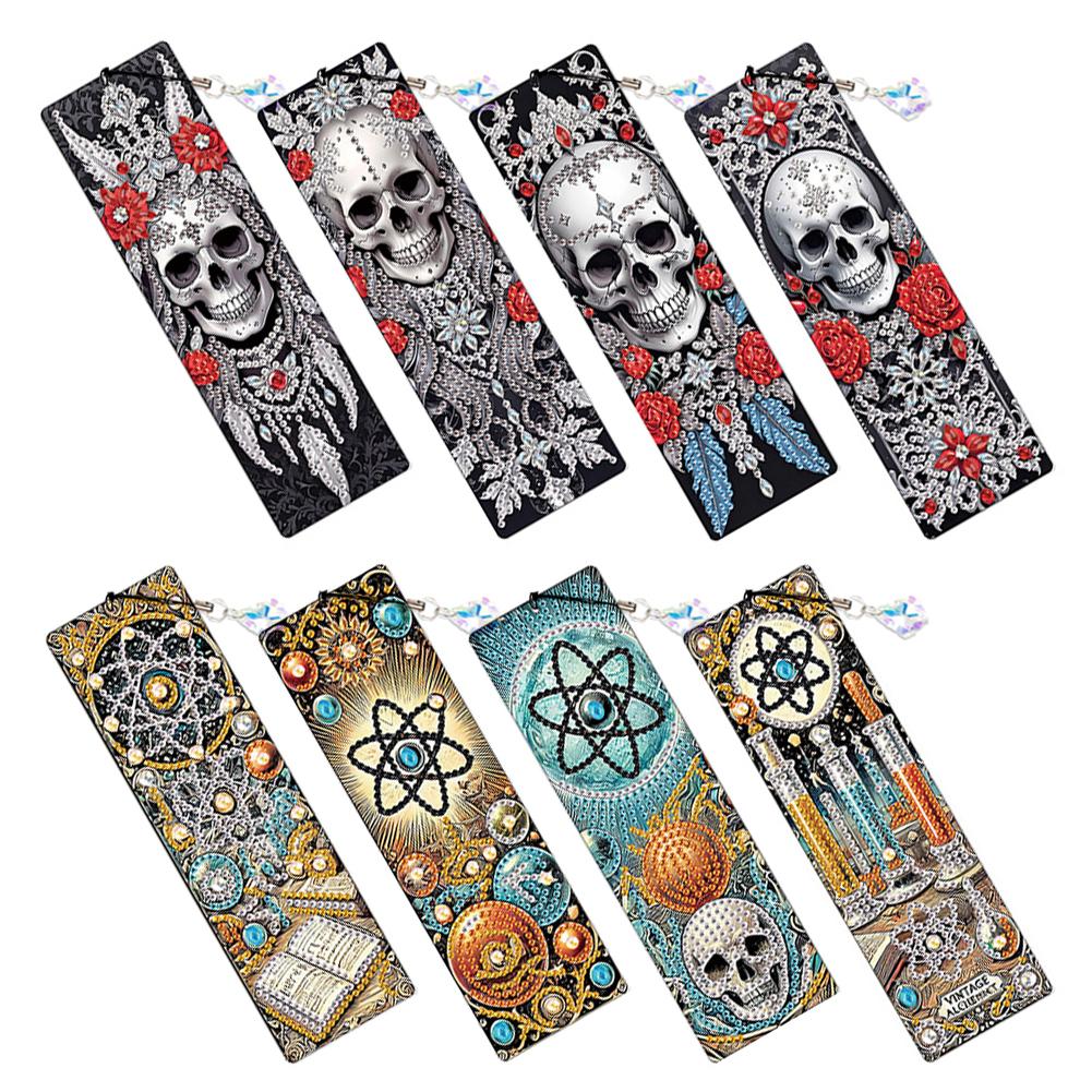 8Pcs Diamond Painting Art Bookmarks Colored Patterns DIY Diamond Painting Bookmark with Crystal Pendants for Reading Enthusiasts