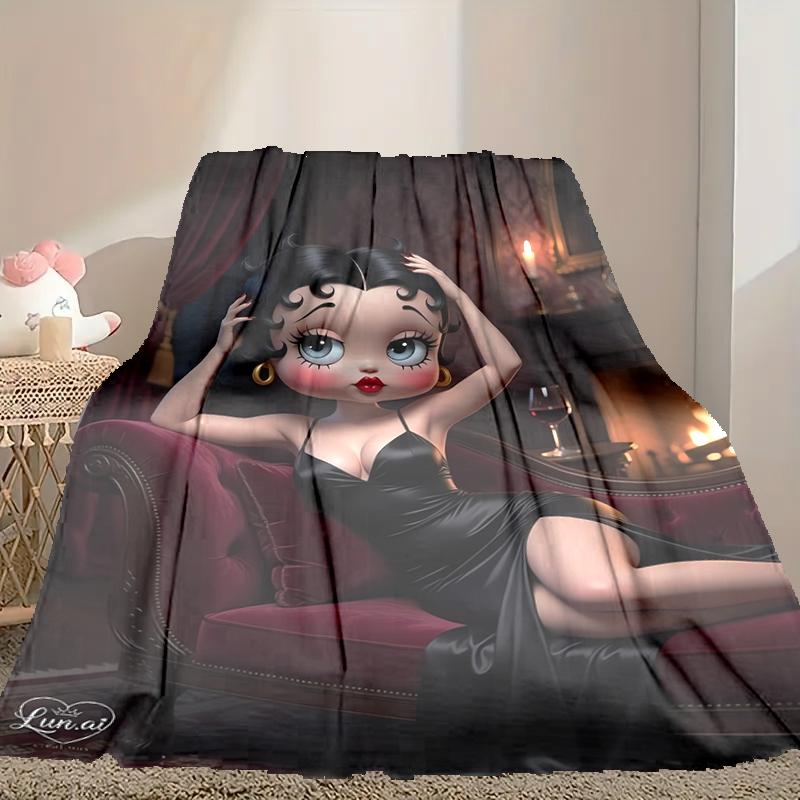 Betty Boop Pattern Blanket, Cozy Blanket for All-Season Comfort on Sofas, Beds, Office, Car, Camping and Travel