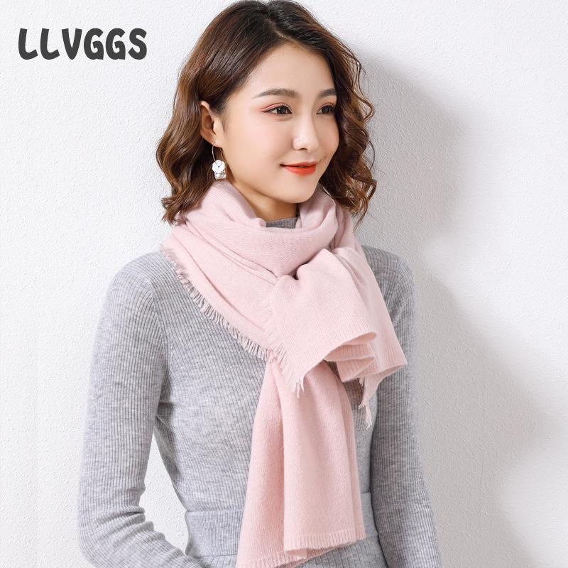 

Pure wool women s scarf fashion knitted plaid shawl trend versatile autumn and winter warm extended scarf Above 175cm чорний