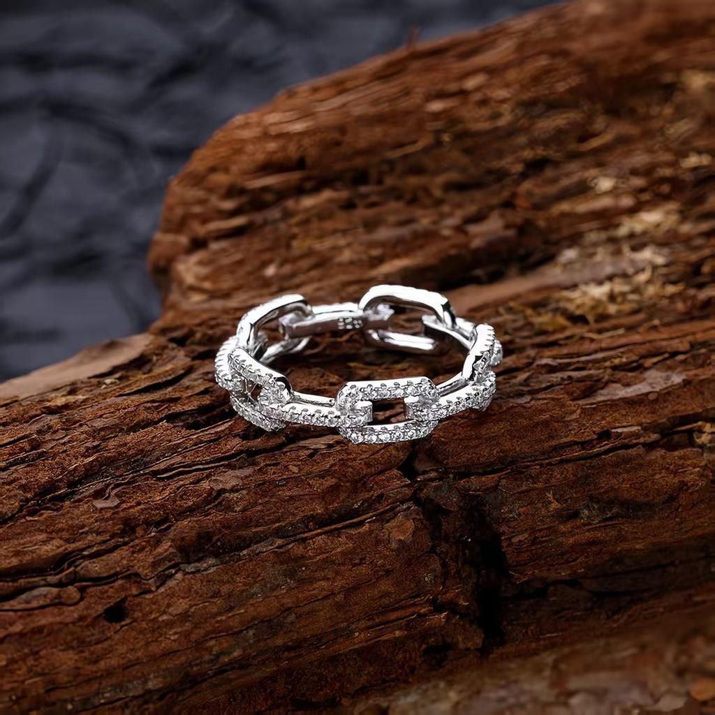 925 Sterling Silver Geometric Cubic Zirconia Stackable Ring for Women Trendy Platinum Plated Brand Party Jewelry Accessories