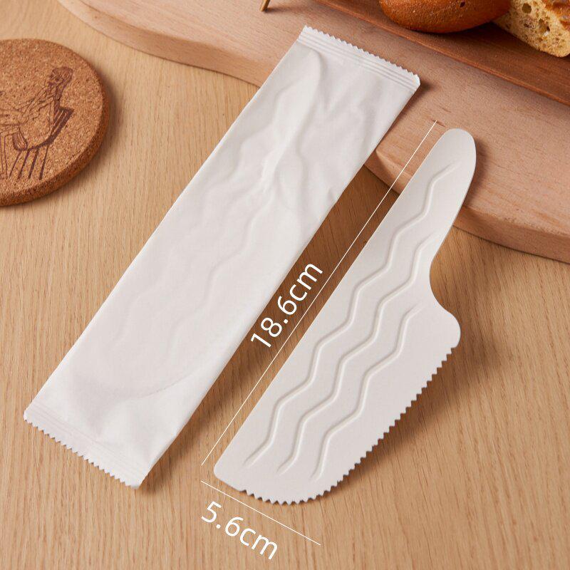 Eco-Friendly Disposable Cutlery Set: Fork, Knife, Cake Fork, Dessert Spoon, and Ice Cream Spoon.
