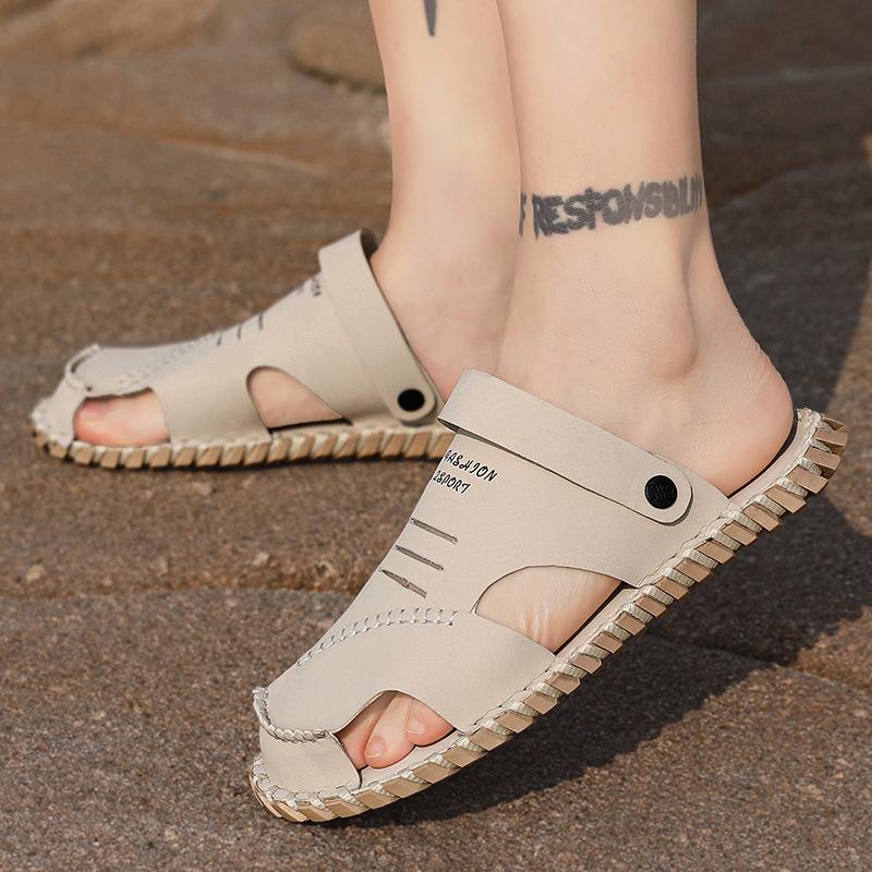 Men's shoes 2025 summer new large size breathable soft sole outdoor beach sandals wading one pedal dual-purpose cool slippers