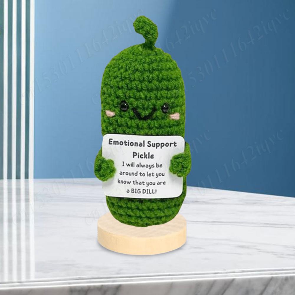 Cute Crochet Christmas Pickle Knitting Doll Positive Potato Pickle Handmade Emotional Support Pickled Cucumber Gift Crochet Doll
