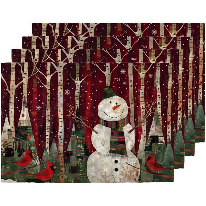 New Christmas Linen Square Placemat - Festive Party Tablecloth Decor, Beautify Coffee Table Mat.