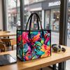 Colorful Floral Print Casual Tote Bag Portable Daily Use Lightweight Reusable Fashion Carryall Handbag