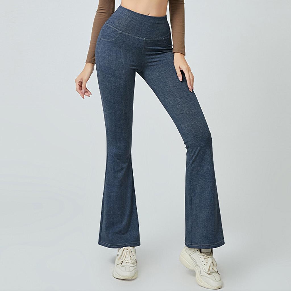 Damen Frühling Elastische High-Waist Micro-Cropped Jeans Weites Bein Verlängerte Schlaghosen