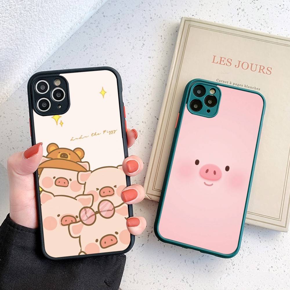 Cute Pig Cartoon L-lulu Phone Case For IPhone 14 11 12 13 Mini Pro Max 8 7 Plus X XR XS MAX Translucent Matte Cover
