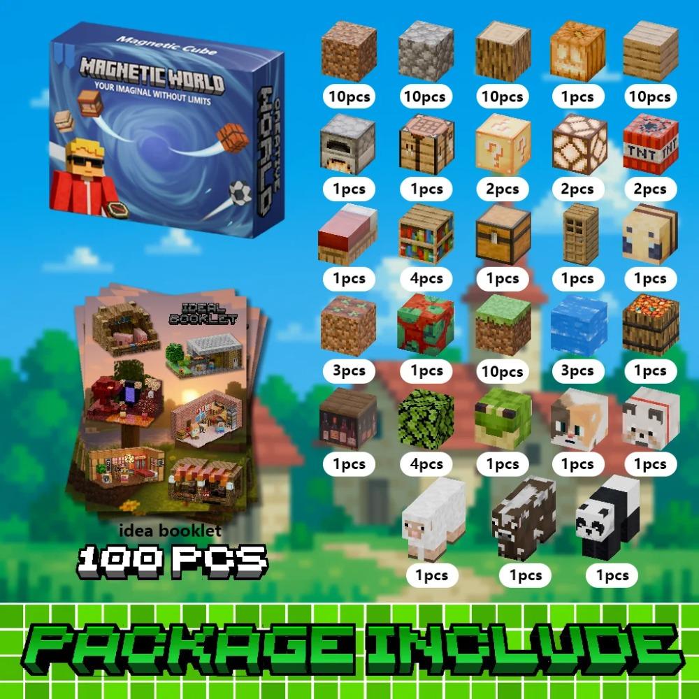 

Magnetic Building Blocks Toy Storage Box Set Can hold Figures Magnet Cube Pixel style Model Baseplate Toys Gift for Boy Children