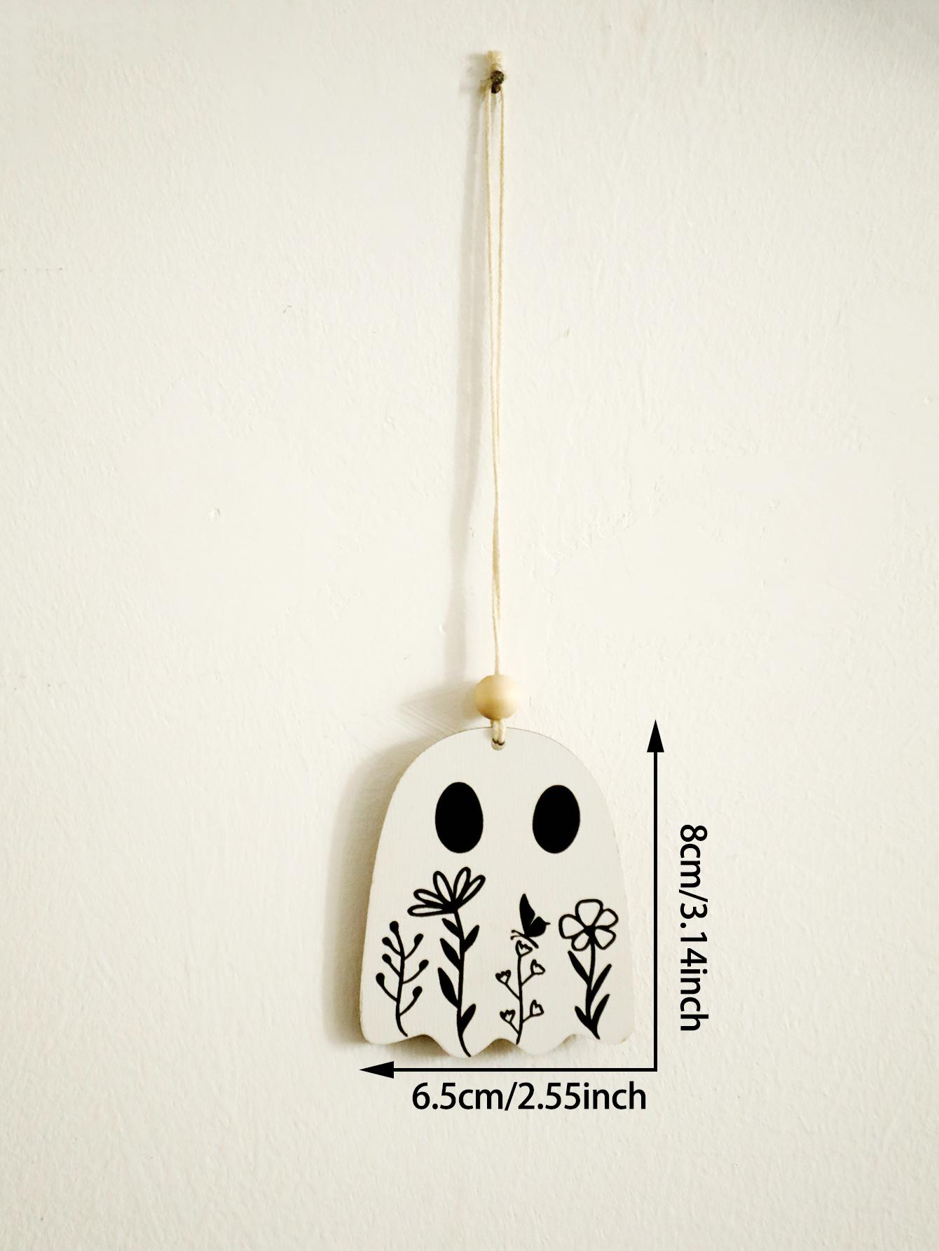 

Деревянное подвесное украшение в виде машины-призрака, Милый жуткий кулон с цветочной гравировкой, Декор для зеркала заднего вида, Хэллоуинский настенный декор для дома/вечеринки