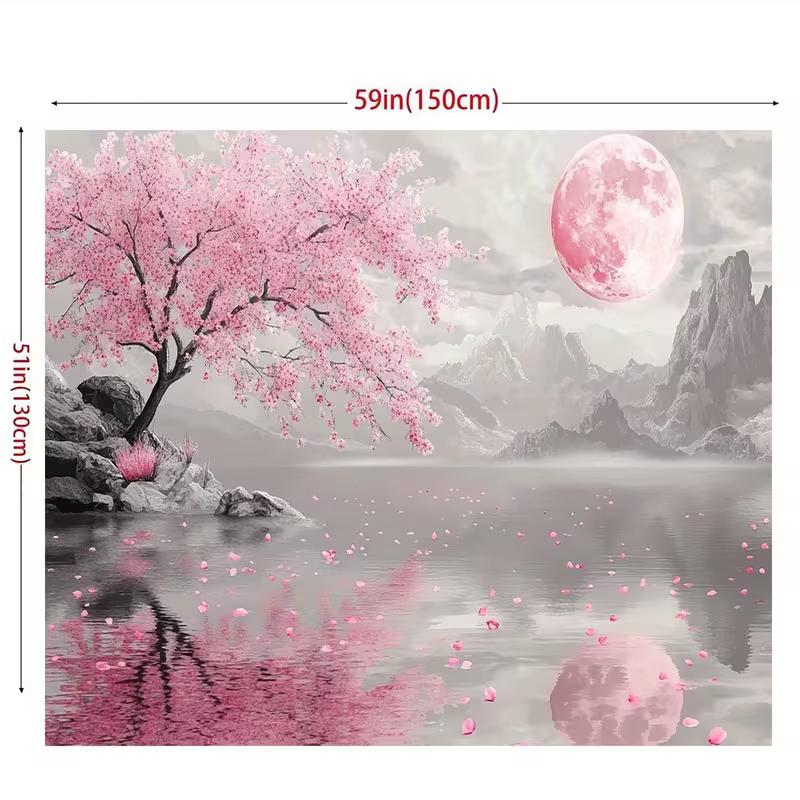 

2D Grey Mountain Sakura Backdrop, Pink Moon Petal Photography Background 47.2x31.5inch/120*80cm