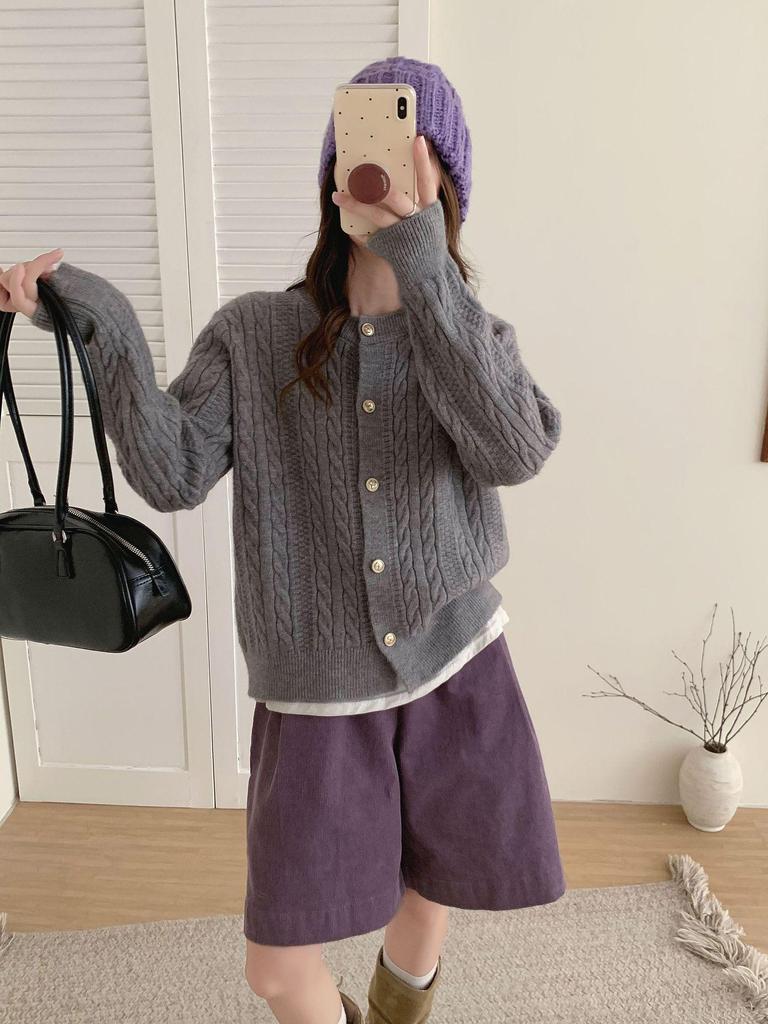 KANING Autumn Loose Fit Cable Knit Cardigan - Soft, Gentle Style