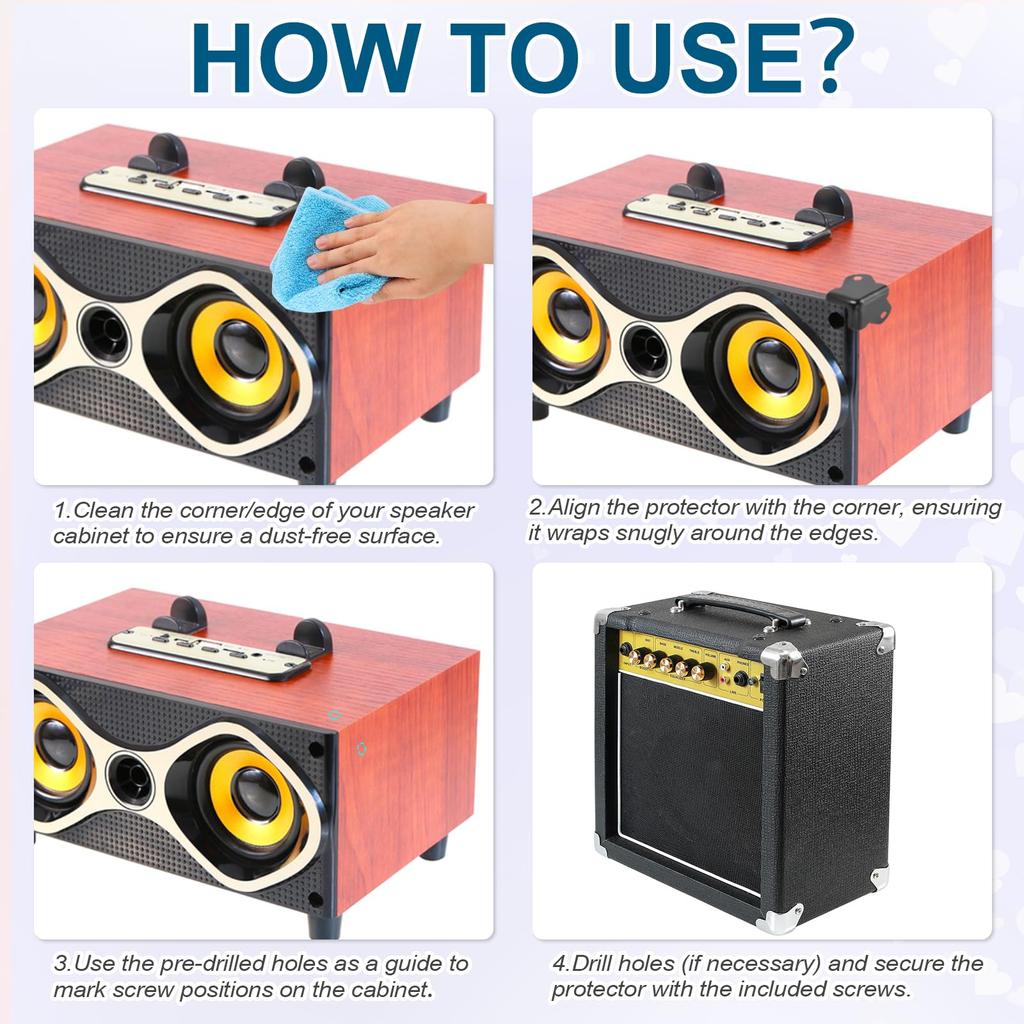 Uxcell 16 szt. Narożnik obudowy głośnika Metalowy Możliwy do układania w stos Ochraniacz Owiń Kąt Obudowy Krawędź Pudełka Ochrona z 48 Śrubami Montażowymi dla Scena DJ Audio Dźwięk
