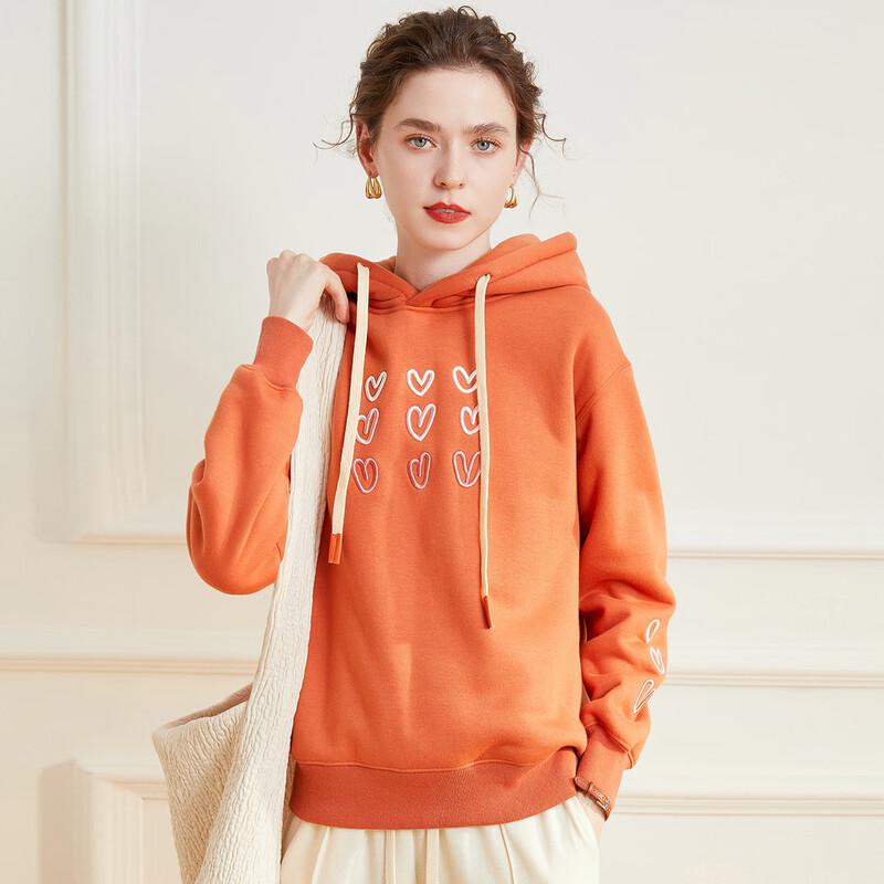 Bailuyu Women's Autumn/Winter Fleece-Lined Hooded Sweatshirt with Heart Embroidery