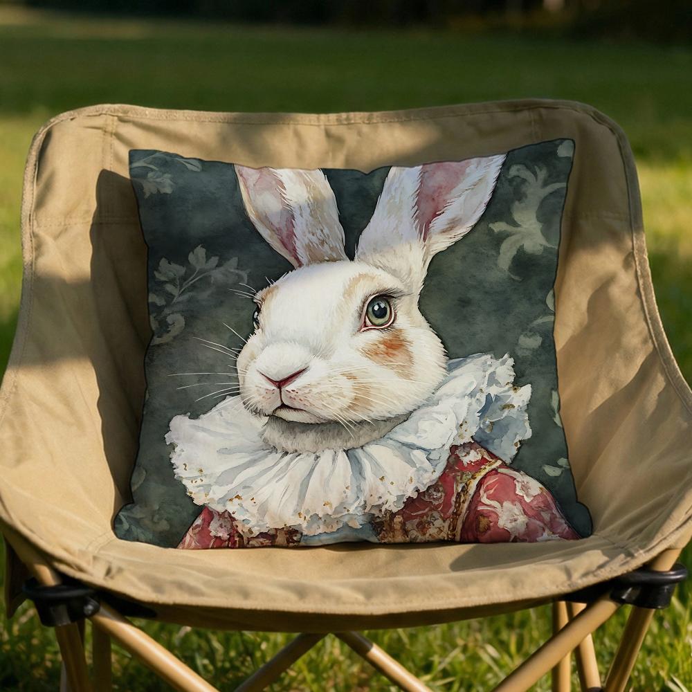 Retro Rabbit Portrait Cushion Cover Soft Reversible Durable Pillow Cover MultiScene Use for Home Car Daily Comfort