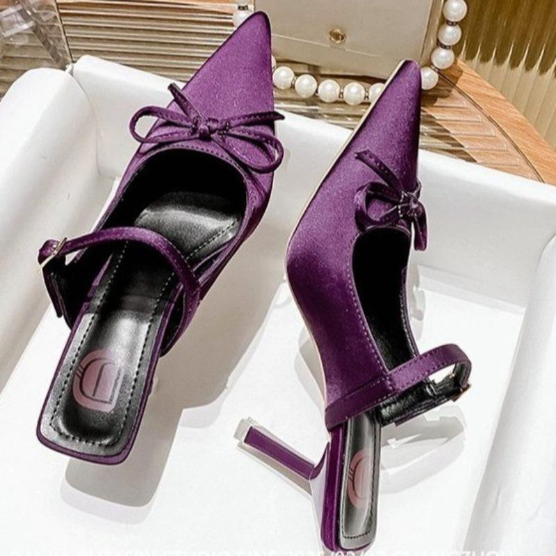 Fashion Pointed Toe Sandals Spring New Suede Leopard Print Shallow Mouth Butterfly Knot Set Foot Anti-slip Wear-resistant High Heels