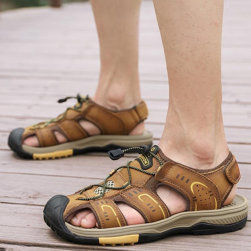 Men Hiking Sandals Outdoor Black Brown Water Shoes Wide Palm Athletic Closed Toe Sport Sandals Beach Shoes Large Size