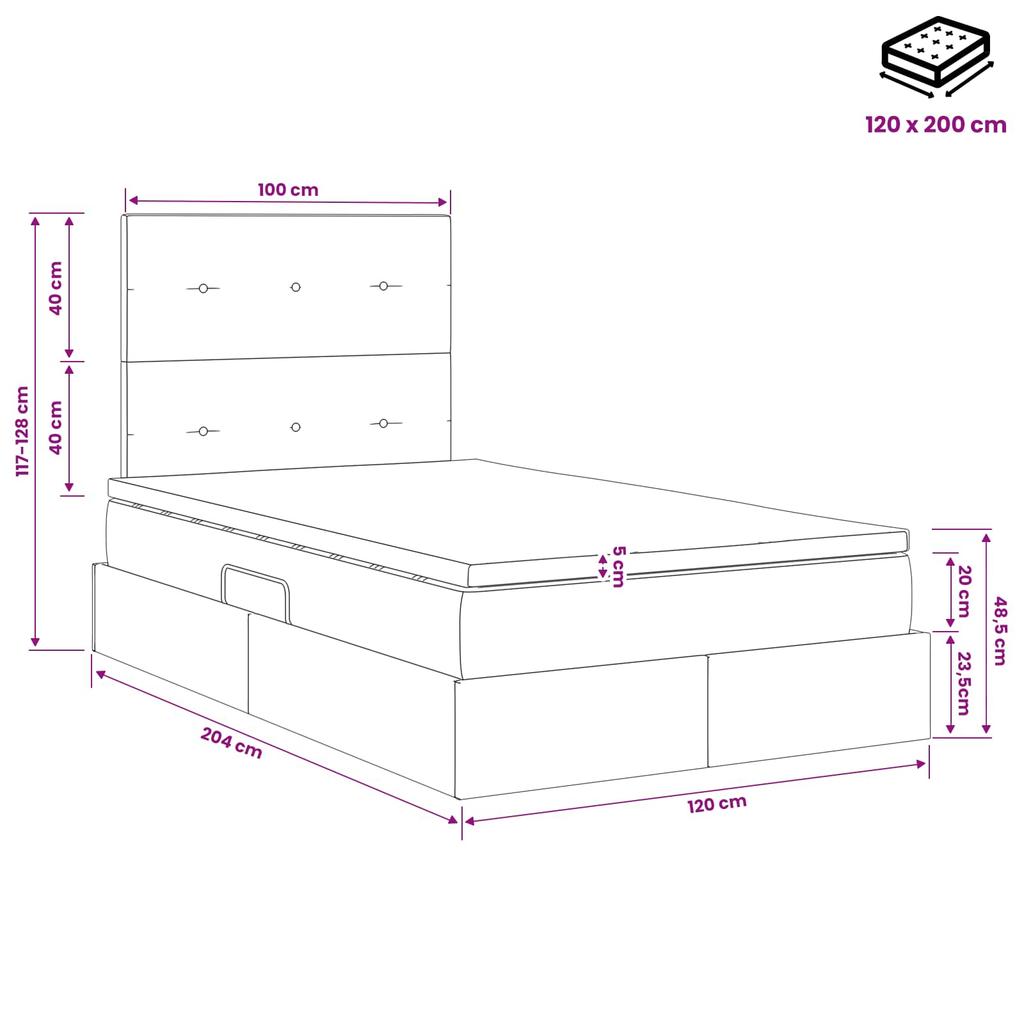 LED Storage Bed with Mattress Light Grey 120 X 200 Cm Velvet