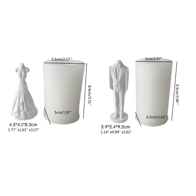 Wedding Dress Candle Molds 3D Bridegroom Suit Silicone Mould Bride Dress Resin Casting Mould DIY Cake Soap Crafts Decor