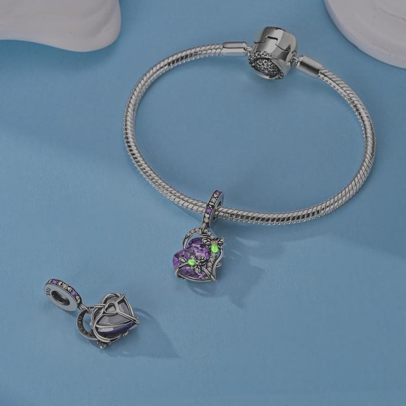 Kupfer Mystisch Lila Glühwürmchen Zirkon Anhänger Kollektion Charme Kompatibel Mit Authentischen Armbändern Damen DIY Schmuck Geschenk