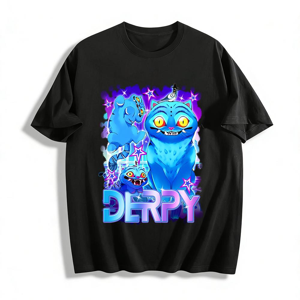 

Derpy Blue Cat Print T-shirt Unisex Trendy Street Style Casual Short Sleeve Top Pure cotton T-shirt 6XL