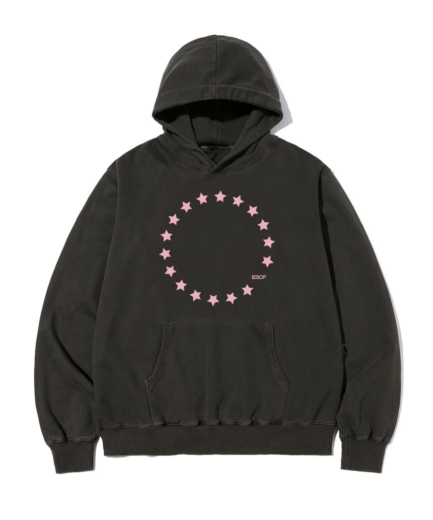 Escape From Ring Star Print Pigment Hoodie Charcoal M