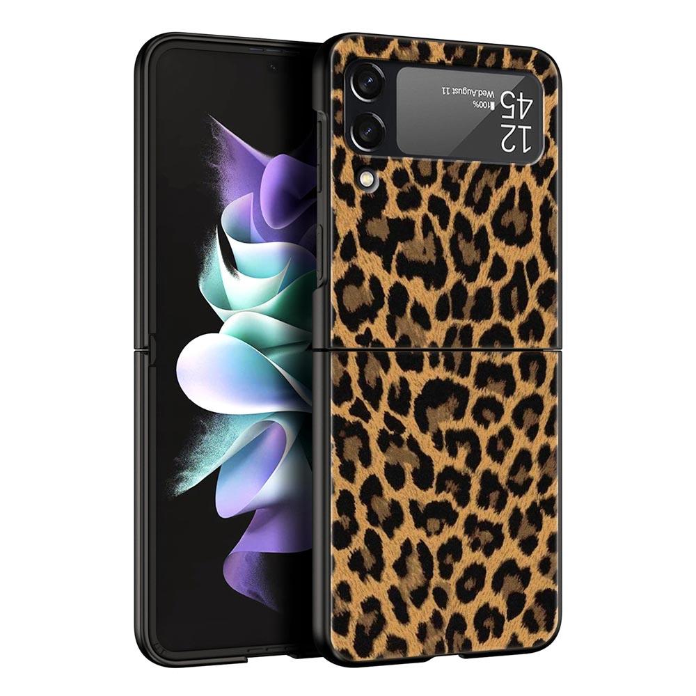 

Phone Case for Samsung Galaxy Z Flip 3 4 5 6 Folding Black Shell For Samsung Z Flip4 Flip5 PC Hard Cover Leopard Cheetah print Samsung Z Flip