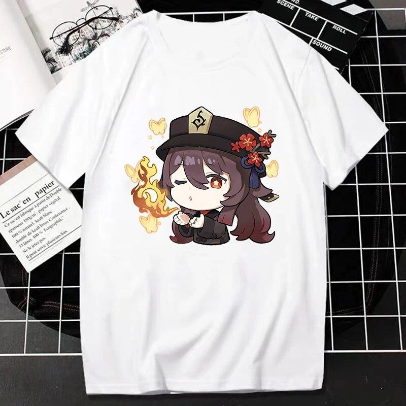 Nuovo Gioco Genshin Impact T-Shirt Donna Unisex Kawaii Top Classici Giochi Personaggio Stampa Grafica Top Harajuku Cartone Animato Streetwear Maglietta