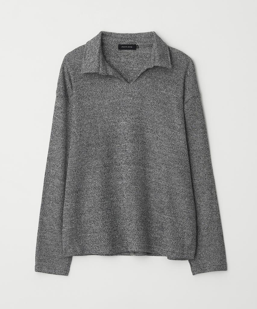 JOJILONG Jn318 Herringbone Knit Pullover - Dark Gray Melange