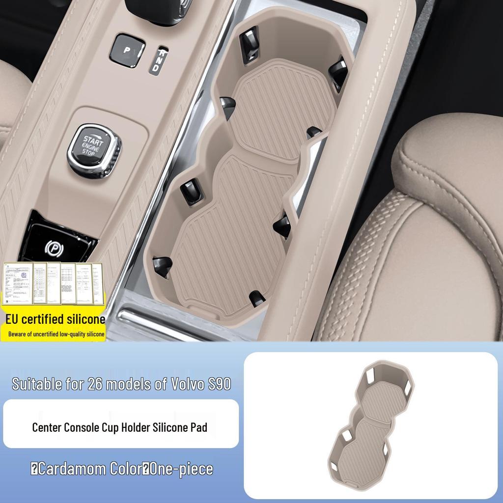 Volvo S90 2026 Center Console Silicone Mat with Wireless Charging and Cup Holder - Interior Upgrade.