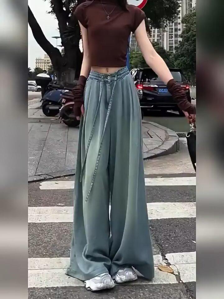 2025 Summer Women's Loose Fit Wide Leg Pants - Slimming, Versatile, Elastic Waist