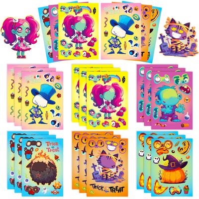 6 Halloween Puzzle Stickers Pumpkin Cat Cat Skeleton Face Changing Diy Emoji Decorative Stickers Parent-Child