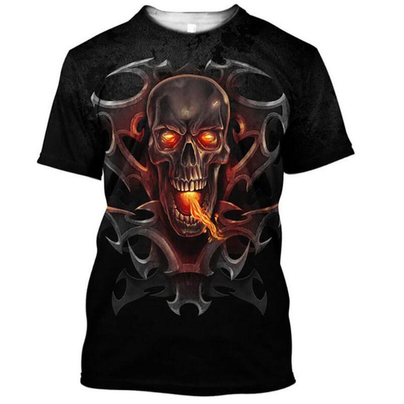 Men's 3D Printed T-Shirt Retro Patterned Skull Print Short Sleeve O-Neck Pullover Casual Top
