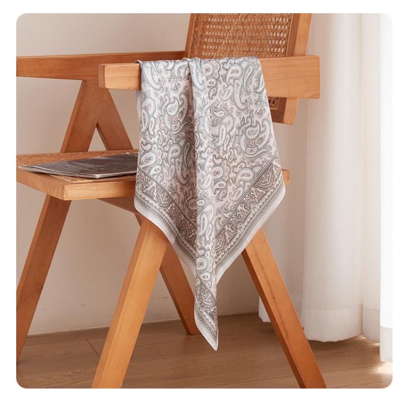 Womens Silk Square Scarf White Paisley Print Versatile Shawl Mom Gift