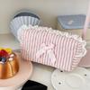 Pink Blue Bow Striped Cosmetic Bag Cute Lace Makeup Pouch Large Capacity Women Cosmetic Organizer Storage Bags