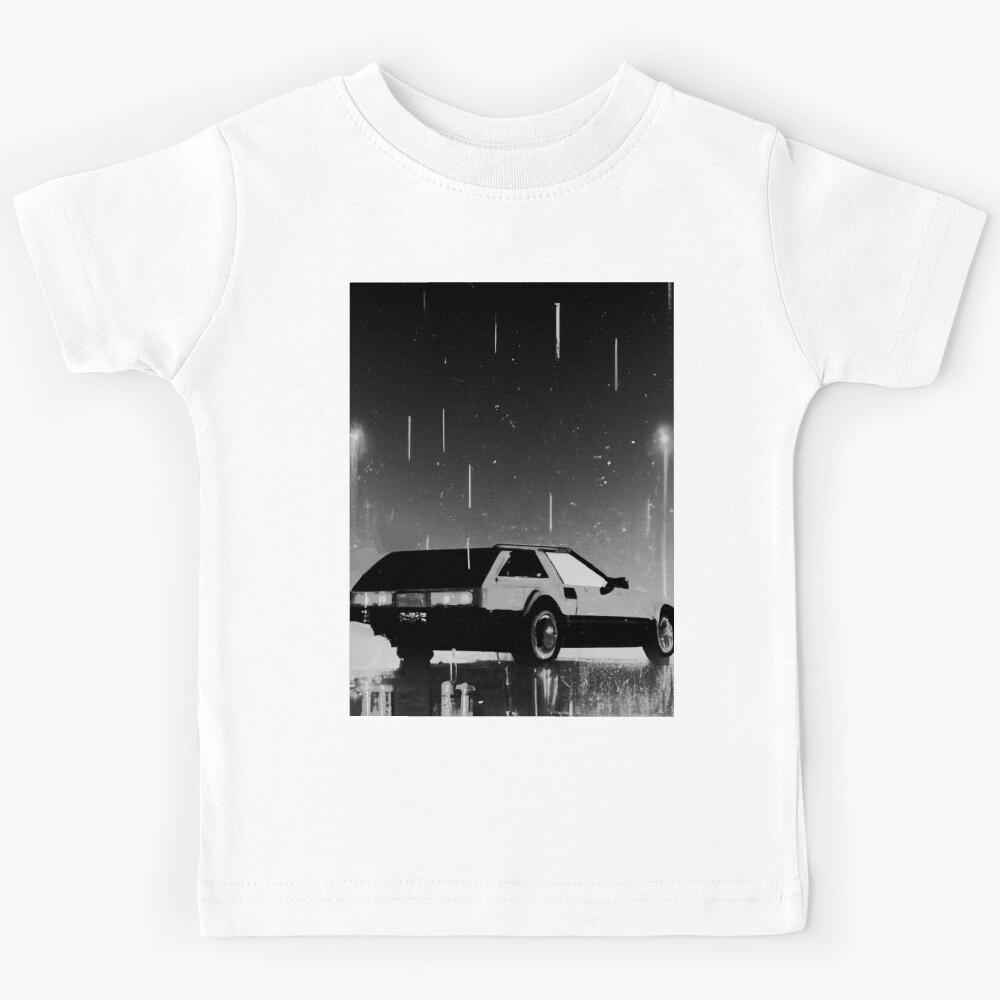 Retro 80s car in the rain black and white Kids T-Shirt 100