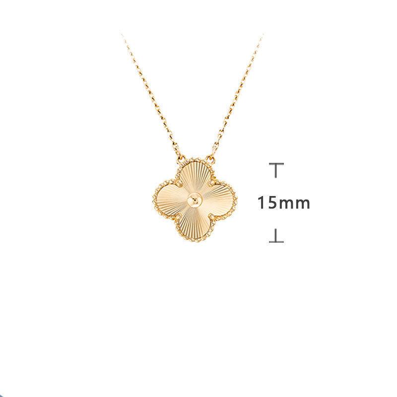 K rose gold four-leaf clover necklace women's single flower white fritillary chalcedony laser agate full diamond collarbone chain