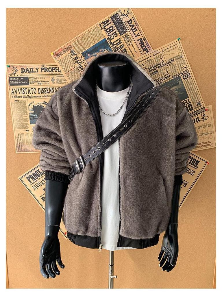 Men's Two-Sided Silver Blue Fox-Cotton Jacket with Fishbone Pattern - Thickened, Plus Velvet for Winter Warmth