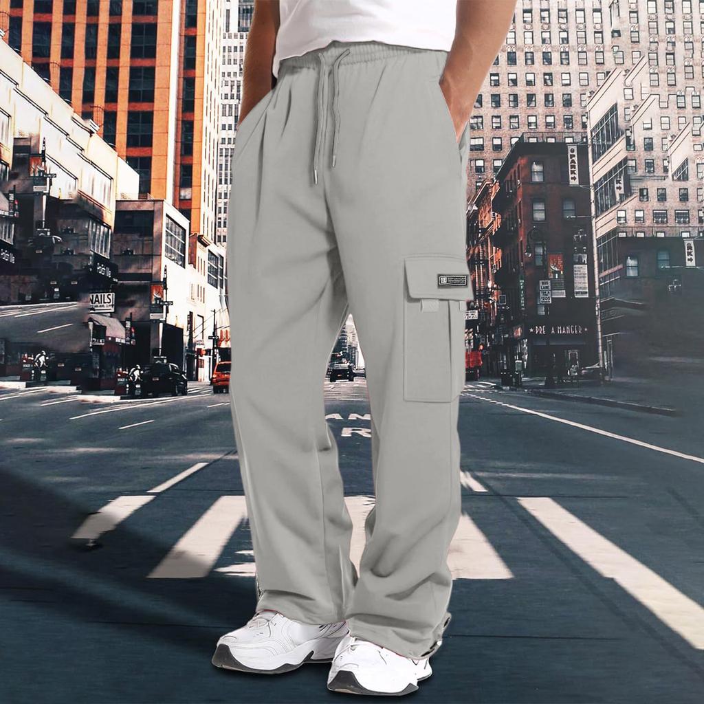 Men's Solid Color Work Pants With Multiple Pockets And A Relaxed Straight Leg