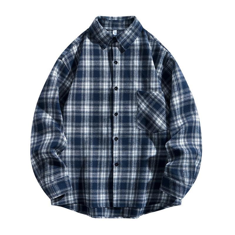 Men's Plaid Button-Up Shirt, Loose Fit Long Sleeve Collared Shirt, Casual Shirt Top