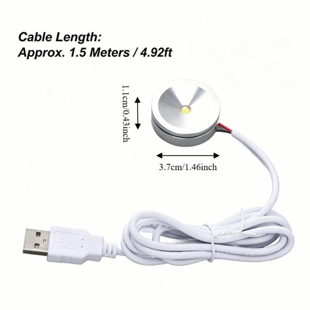 2 Stück 5V Kleine LED Vitrinenleuchten 1W Runde USB Mini-Strahler 1,5m Kabel 100-110lm LED Mini-Strahler Schrankbeleuchtung